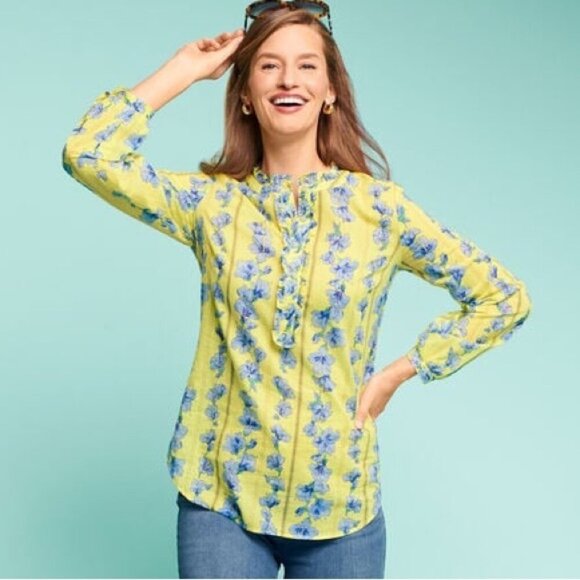 Talbots Floral Print Cotton Popover Blouse - Picture 8 of 8